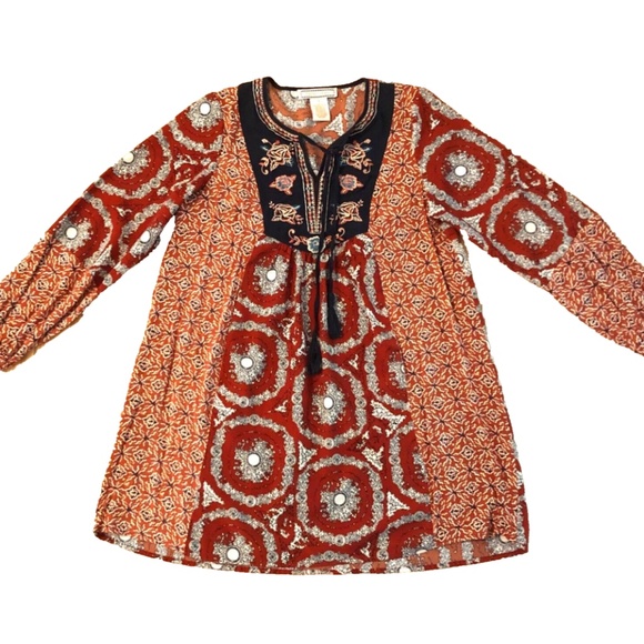 Women’s Red Geometric Relaxed Fit Boho Tunic - Picture 15 of 16